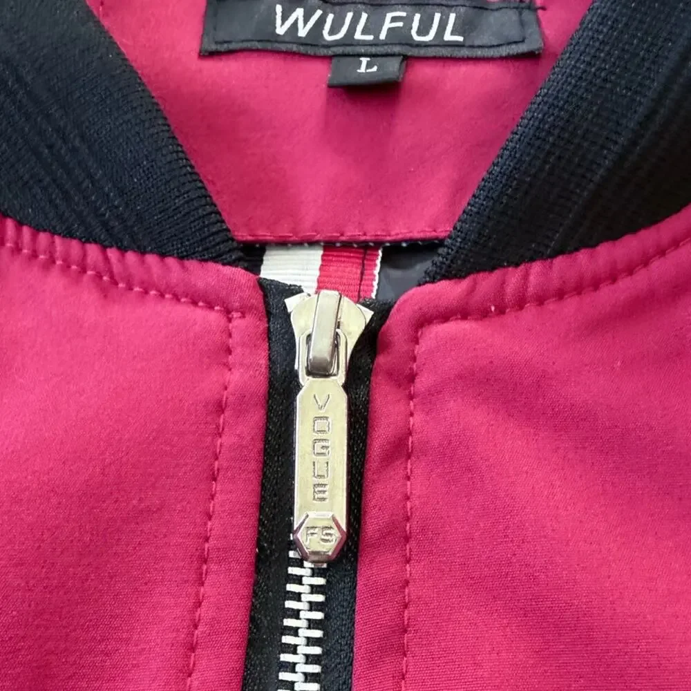 Wulful Mens Bomber Jacket Full Zip Softshell Flight Casual Jacket Size Large Red